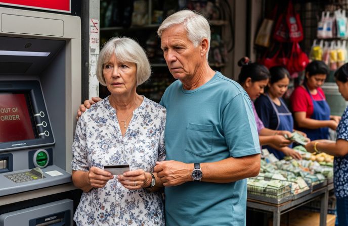 Paar am Geldautomaten